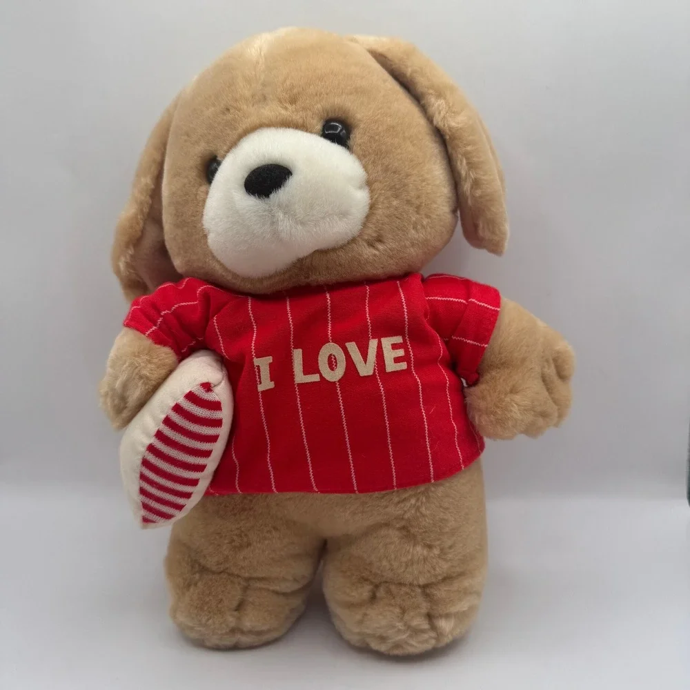 Applause Plush Puppy Sleepover Dog Small Tan Red I Love Heart Vintage‎ 1987 Toy